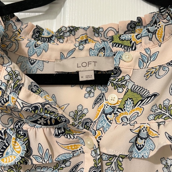 Loft - Floral Paisley Ruffle Henley Shell - Picture 2 of 5